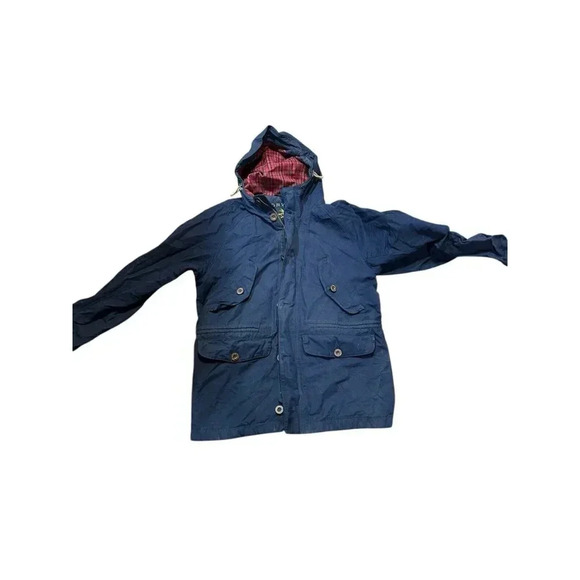 Orvis Men’s Large Navy Hooded Coat Plaid Lined - Picture 2 of 9